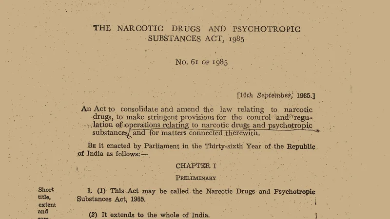 The first page of the Narcotic Drugs and Psychotropic Substances Act, 1985 as passed, headed “No. 61 of 1985” and dated 16 September 1985, with a handwritten note in the margin.